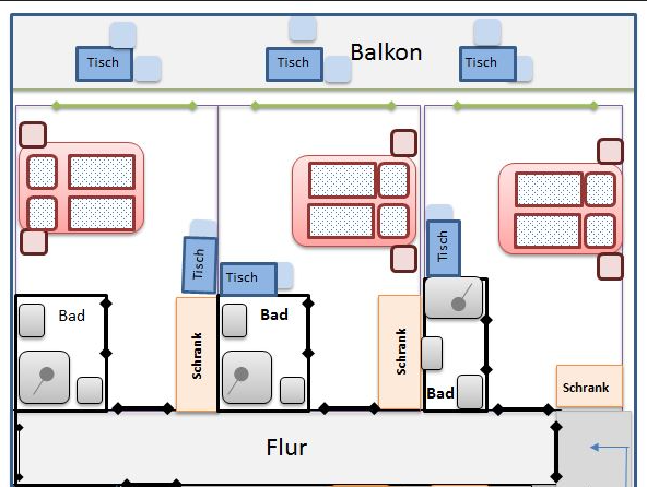 Zimmer Graphik - Balkon nach Süd-West gerichtet